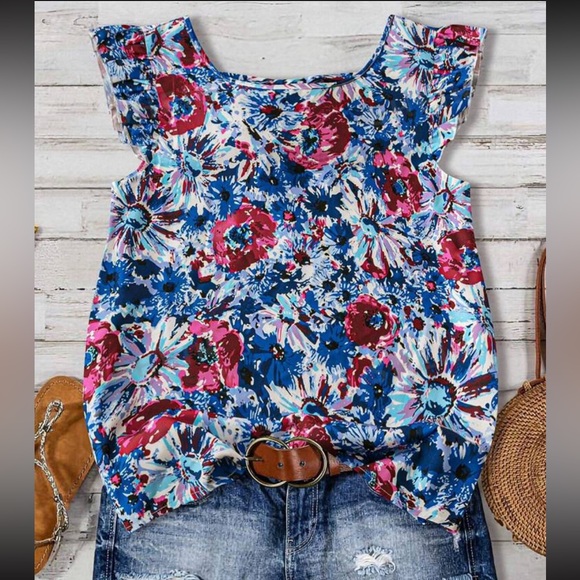 Boho Floral Paisley Print Ruffle Sleeve Top Blouse Shirt Pink - Picture 9 of 10